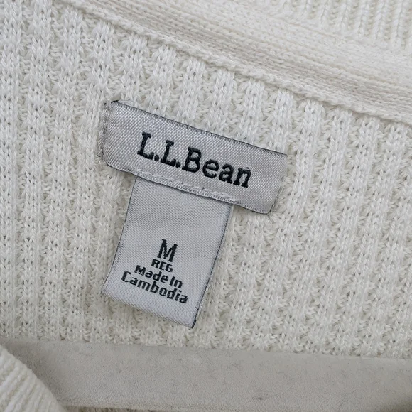 L.L.Bean Cotton Waffle Knit Sweater Cream Black Stripe – Women’s M - Picture 4 of 9